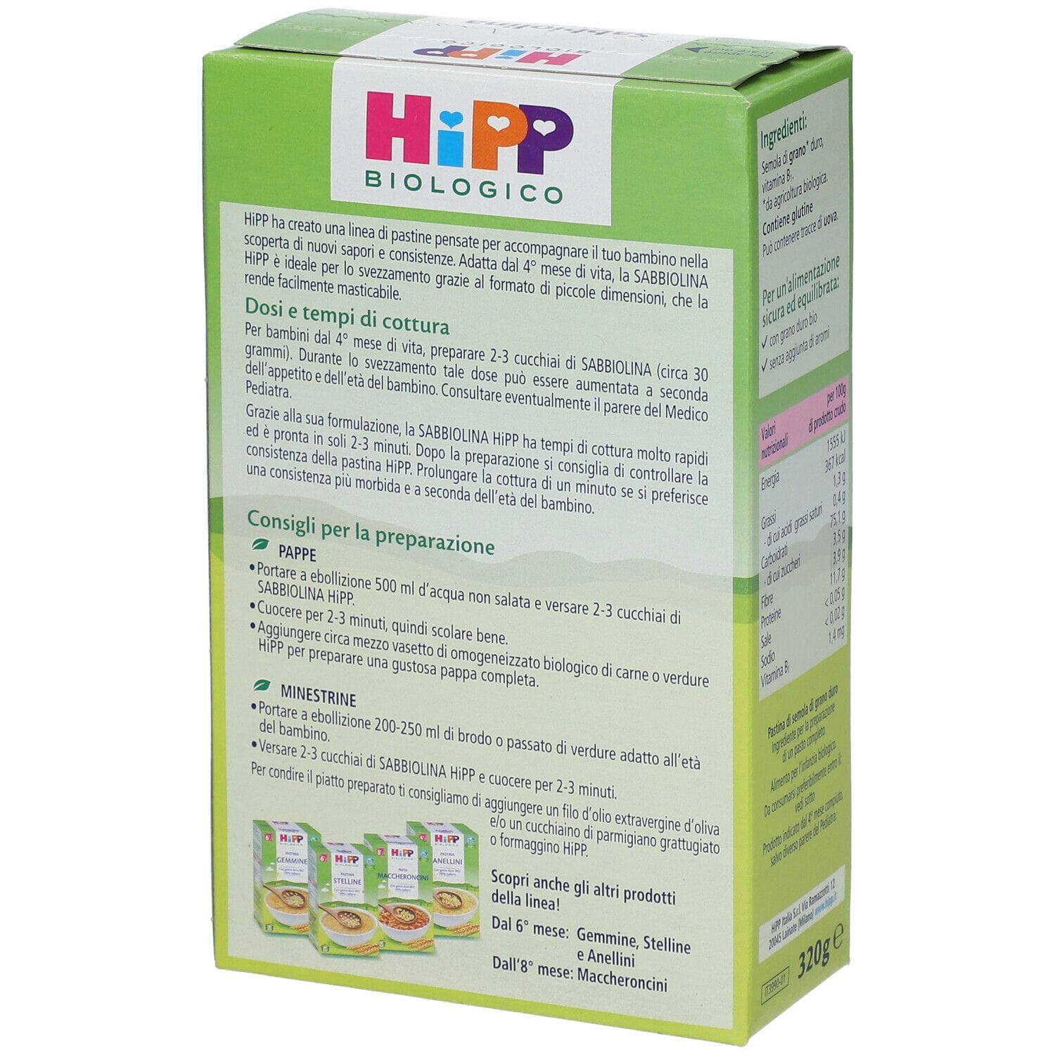 HIPP BIO PASTINA SABBIOLINA 320 G