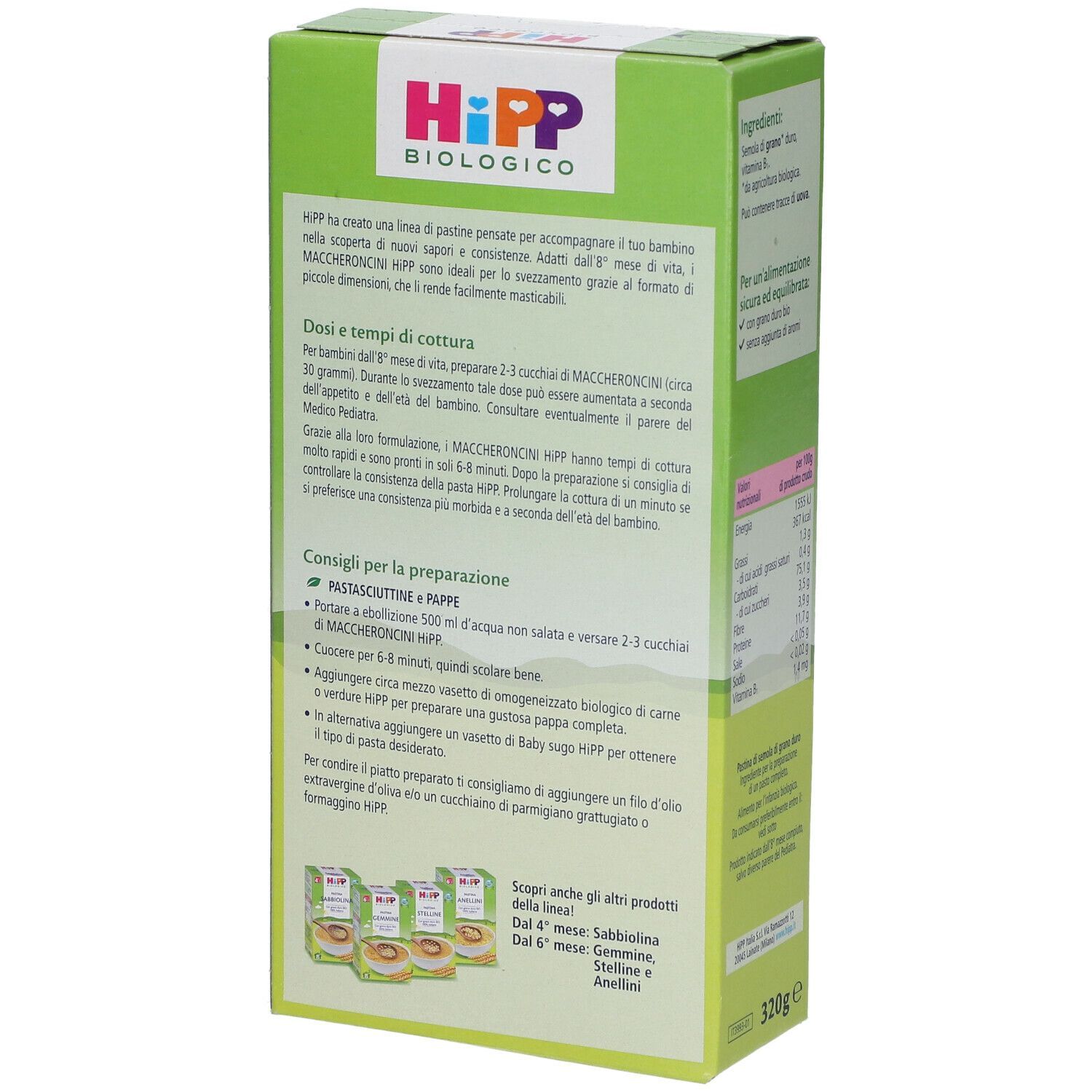 HIPP BIO PASTINA MACCHERONCINI 320 G