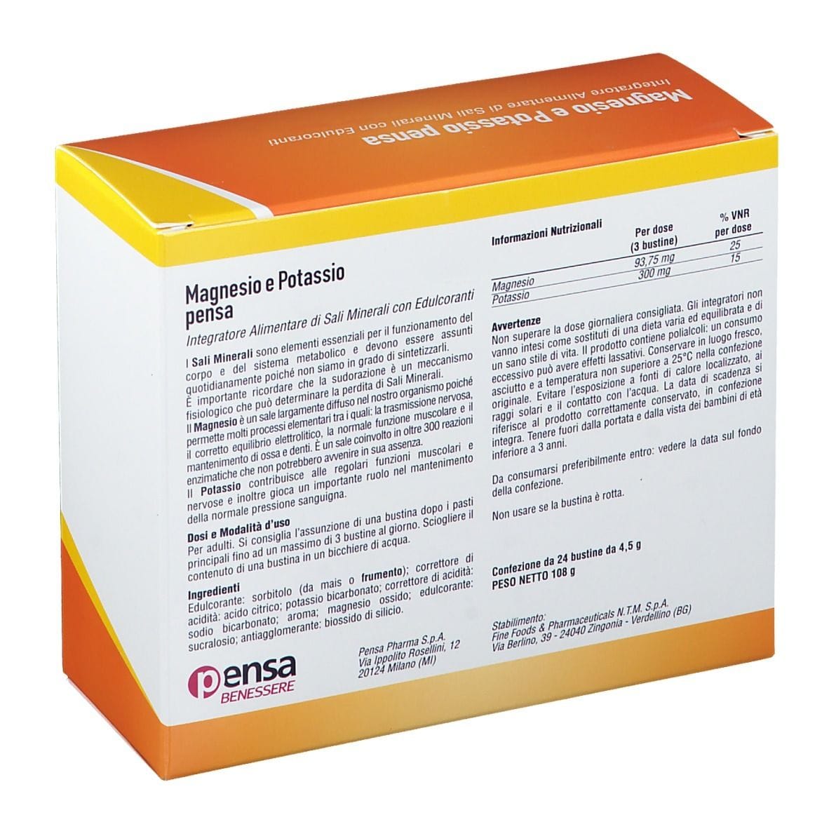 MAGNESIO E POTASSIO ARANCIA PENSA 24 BUSTINE EFFERVESCENTI