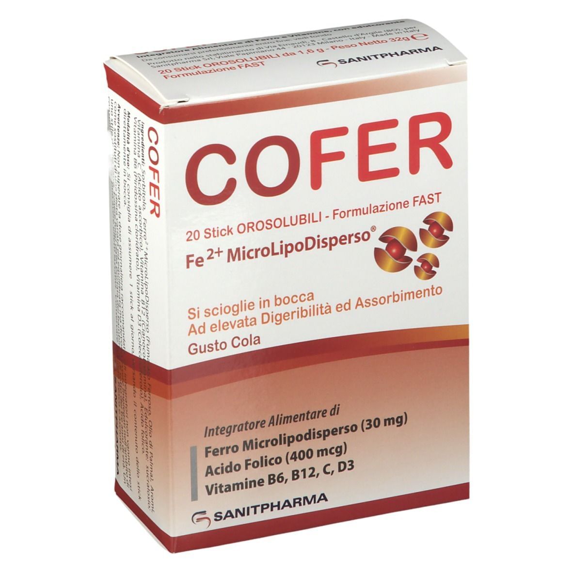 COFER 20 STICK OROSOLUBILI DA 1,6 G GUSTO COLA