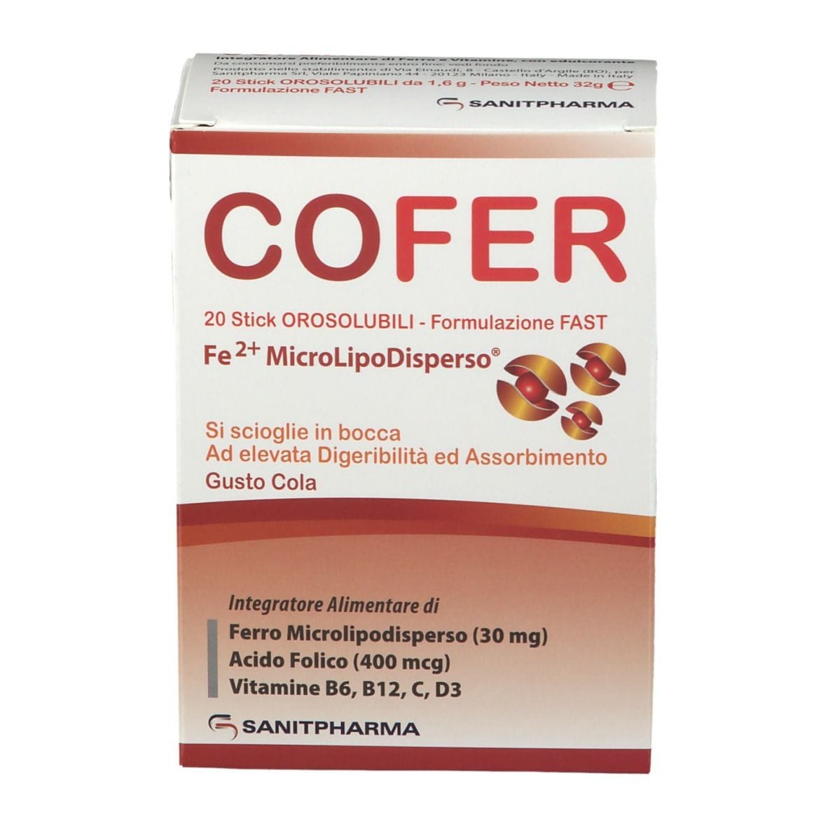 COFER 20 STICK OROSOLUBILI DA 1,6 G GUSTO COLA