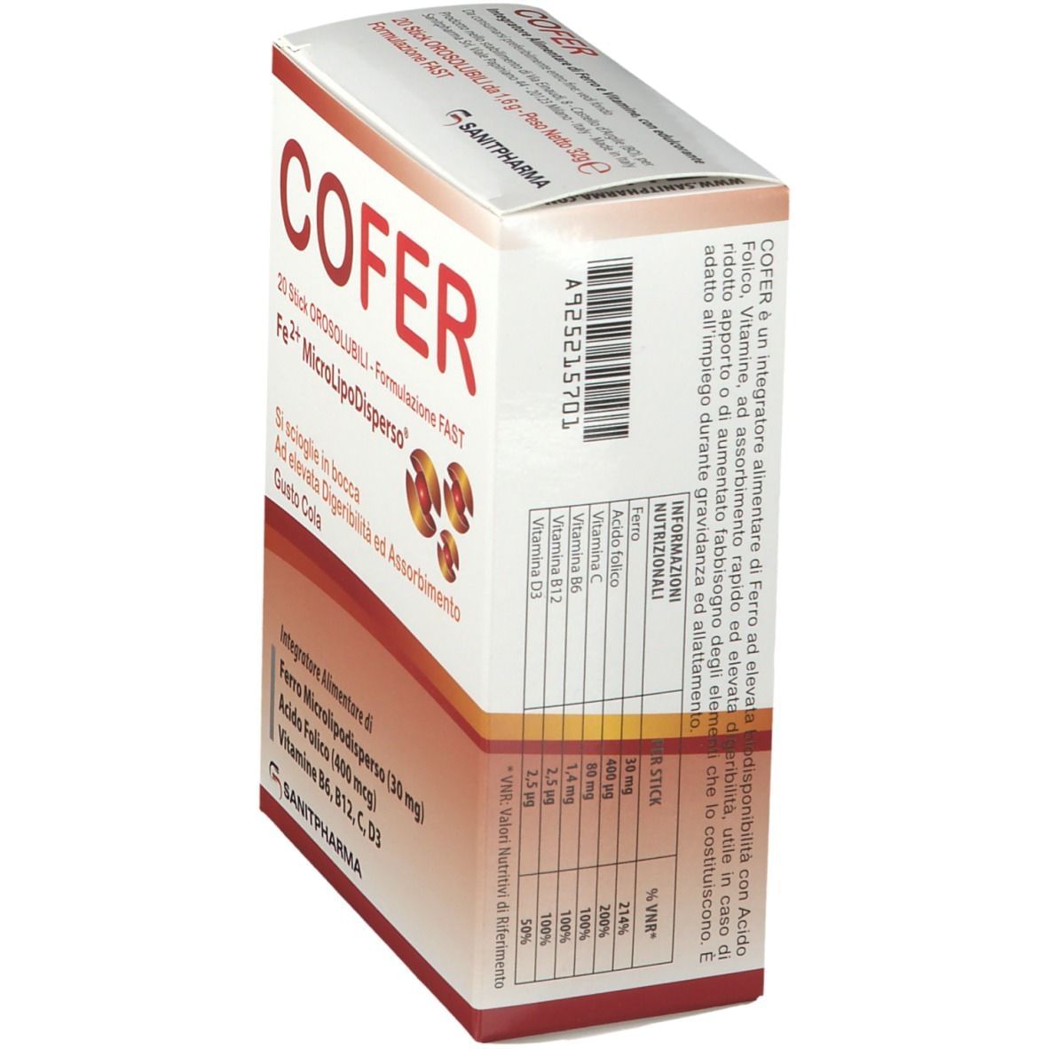 COFER 20 STICK OROSOLUBILI DA 1,6 G GUSTO COLA