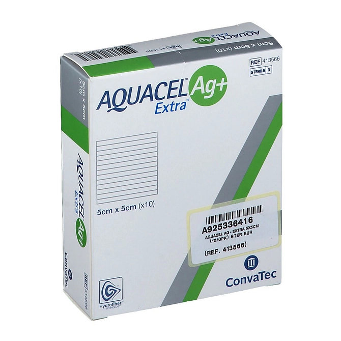 Medicazione In Hydrofiber E Ioni Argento Intessuta In Lyocell Aquacel Ag + Extra 5 X5 Cm 10 Pezzi