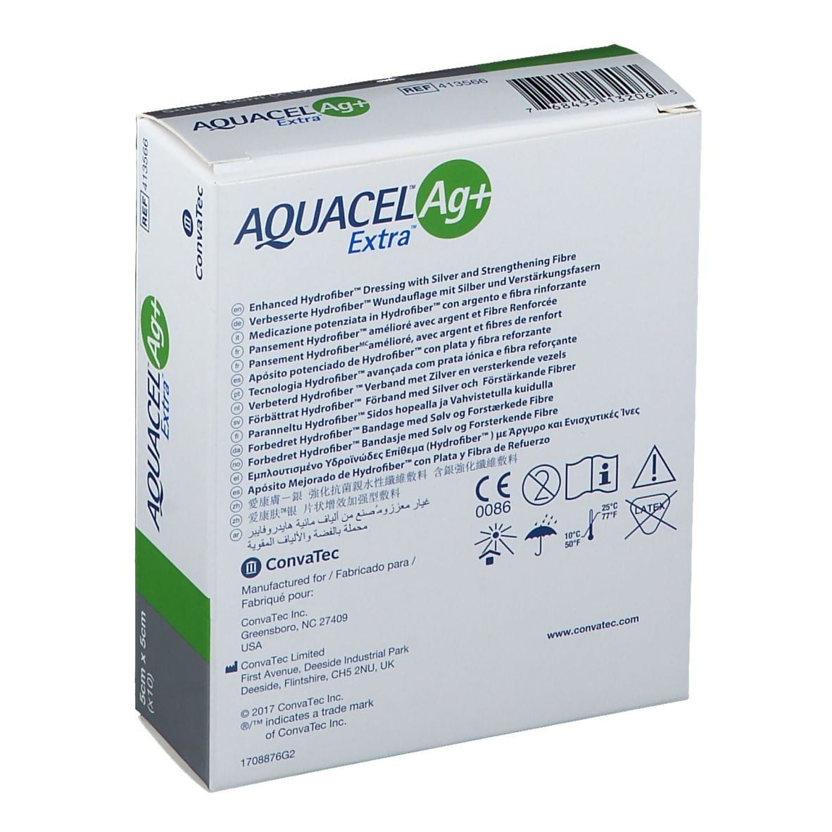 MEDICAZIONE IN HYDROFIBER E IONI ARGENTO INTESSUTA IN LYOCELL AQUACEL AG + EXTRA 5X5CM 10 PEZZI