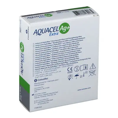 MEDICAZIONE IN HYDROFIBER E IONI ARGENTO INTESSUTA IN LYOCELL AQUACEL AG + EXTRA 5X5CM 10 PEZZI MEDICAZIONE IN HYDROFIBER E IONI ARGENTO INTESSUTA IN LYOCELL AQUACEL AG + EXTRA 5X5CM 10 PEZZI