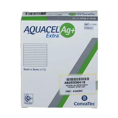 MEDICAZIONE IN HYDROFIBER E IONI ARGENTO INTESSUTA IN LYOCELL AQUACEL AG + EXTRA 5X5CM 10 PEZZI MEDICAZIONE IN HYDROFIBER E IONI ARGENTO INTESSUTA IN LYOCELL AQUACEL AG + EXTRA 5X5CM 10 PEZZI