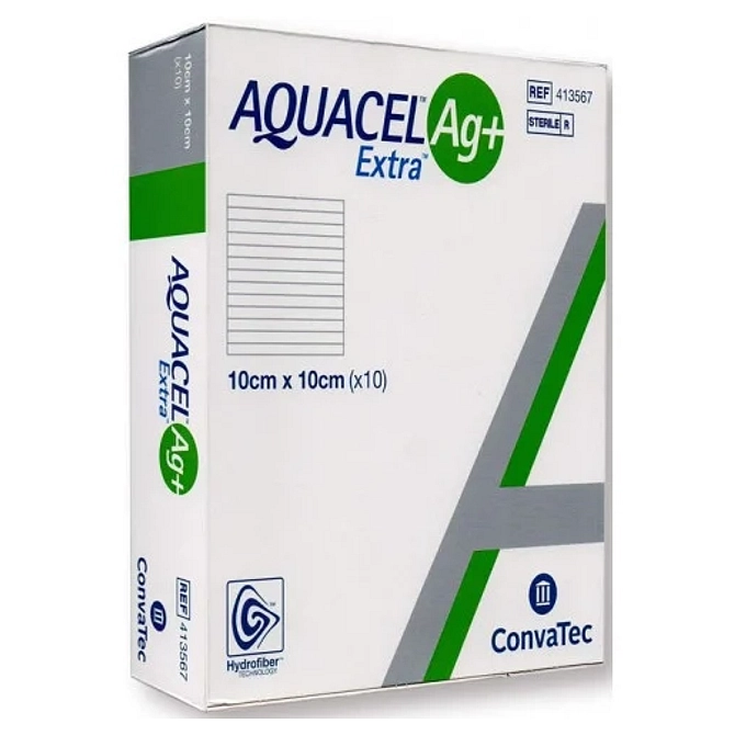 Medicazione In Hydrofiber E Ioni Argento Intessuta In Lyocell Aquacel Ag + Extra 10 X10 Cm 10 Pezzi