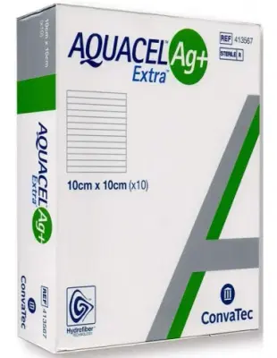 MEDICAZIONE IN HYDROFIBER E IONI ARGENTO INTESSUTA IN LYOCELL AQUACEL AG + EXTRA 10X10CM 10 PEZZI MEDICAZIONE IN HYDROFIBER E IONI ARGENTO INTESSUTA IN LYOCELL AQUACEL AG + EXTRA 10X10CM 10 PEZZI