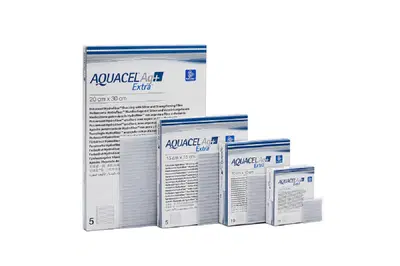 MEDICAZIONE IN HYDROFIBER E IONI ARGENTO INTESSUTA IN LYOCELL AQUACEL AG + EXTRA 1X45CM 5 PEZZI MEDICAZIONE IN HYDROFIBER E IONI ARGENTO INTESSUTA IN LYOCELL AQUACEL AG + EXTRA 1X45CM 5 PEZZI