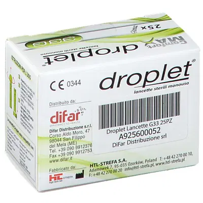 LANCETTE PUNGIDITO DROPLET COMFORT MAX GAUGE 33 25 PEZZI LANCETTE PUNGIDITO DROPLET COMFORT MAX GAUGE 33 25 PEZZI