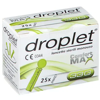 LANCETTE PUNGIDITO DROPLET COMFORT MAX GAUGE 33 25 PEZZI LANCETTE PUNGIDITO DROPLET COMFORT MAX GAUGE 33 25 PEZZI