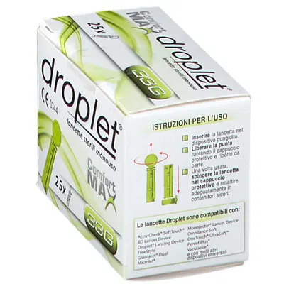 LANCETTE PUNGIDITO DROPLET COMFORT MAX GAUGE 33 25 PEZZI LANCETTE PUNGIDITO DROPLET COMFORT MAX GAUGE 33 25 PEZZI