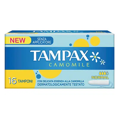 TAMPAX CAMOMILE SENZA APPLICATORE NORMAL SCATOLA 16 PEZZI TAMPAX CAMOMILE SENZA APPLICATORE NORMAL SCATOLA 16 PEZZI