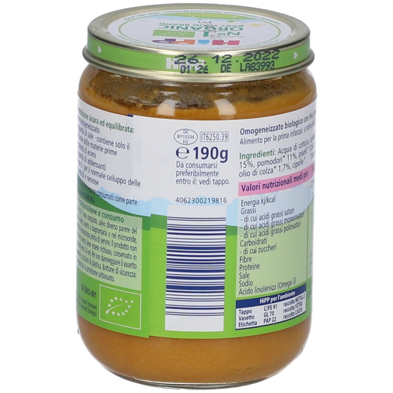 HIPP BIO PAPPA PRONTA FANTAS VERD POLLO RISO 190 G