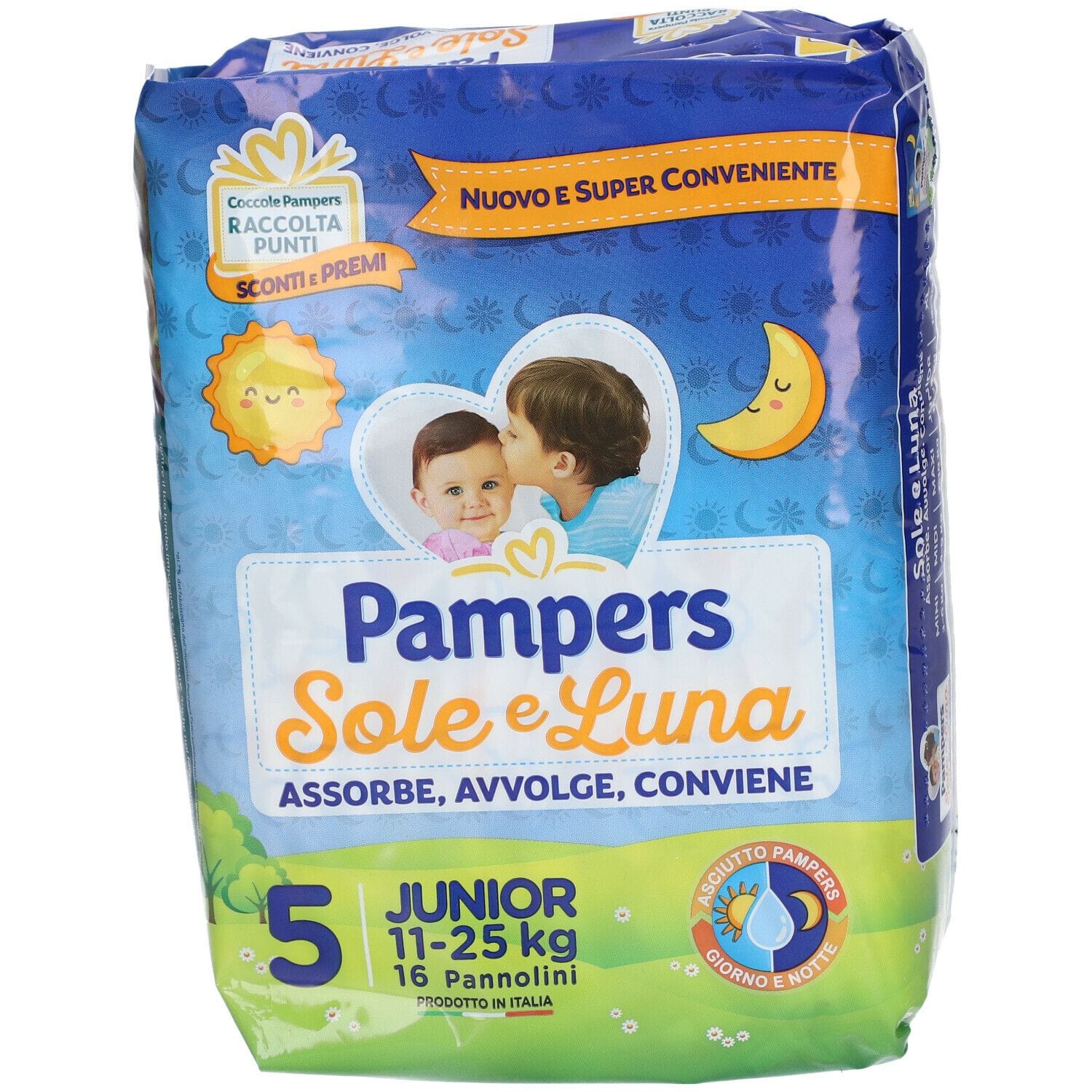 PANNOLINO PER BAMBINO PAMPERS SOLE & LUNA FLASH JUNIOR 16 PEZZI