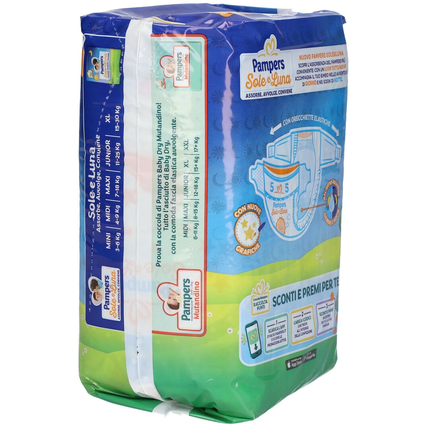 PANNOLINO PER BAMBINO PAMPERS SOLE & LUNA FLASH JUNIOR 16 PEZZI