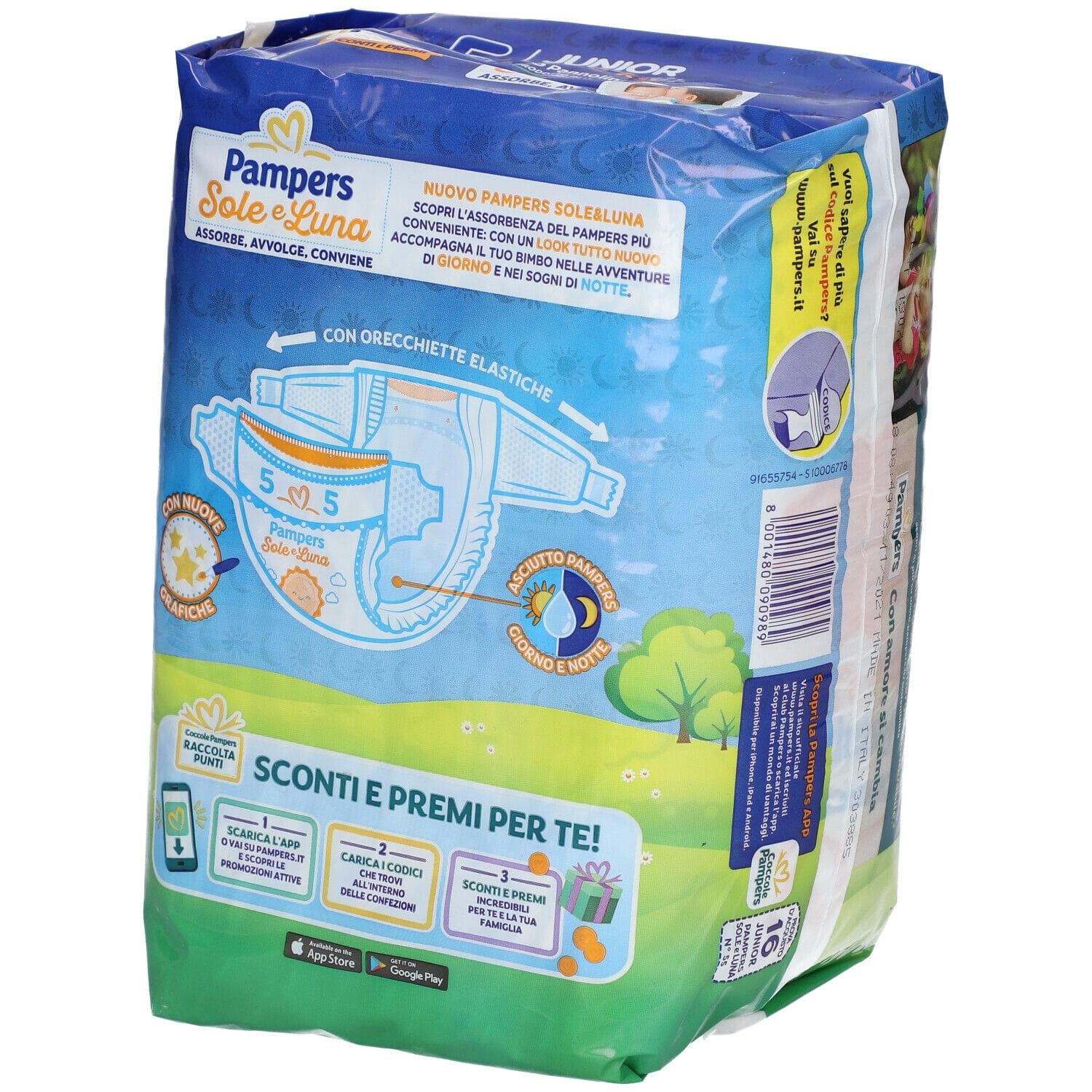 PANNOLINO PER BAMBINO PAMPERS SOLE & LUNA FLASH JUNIOR 16 PEZZI