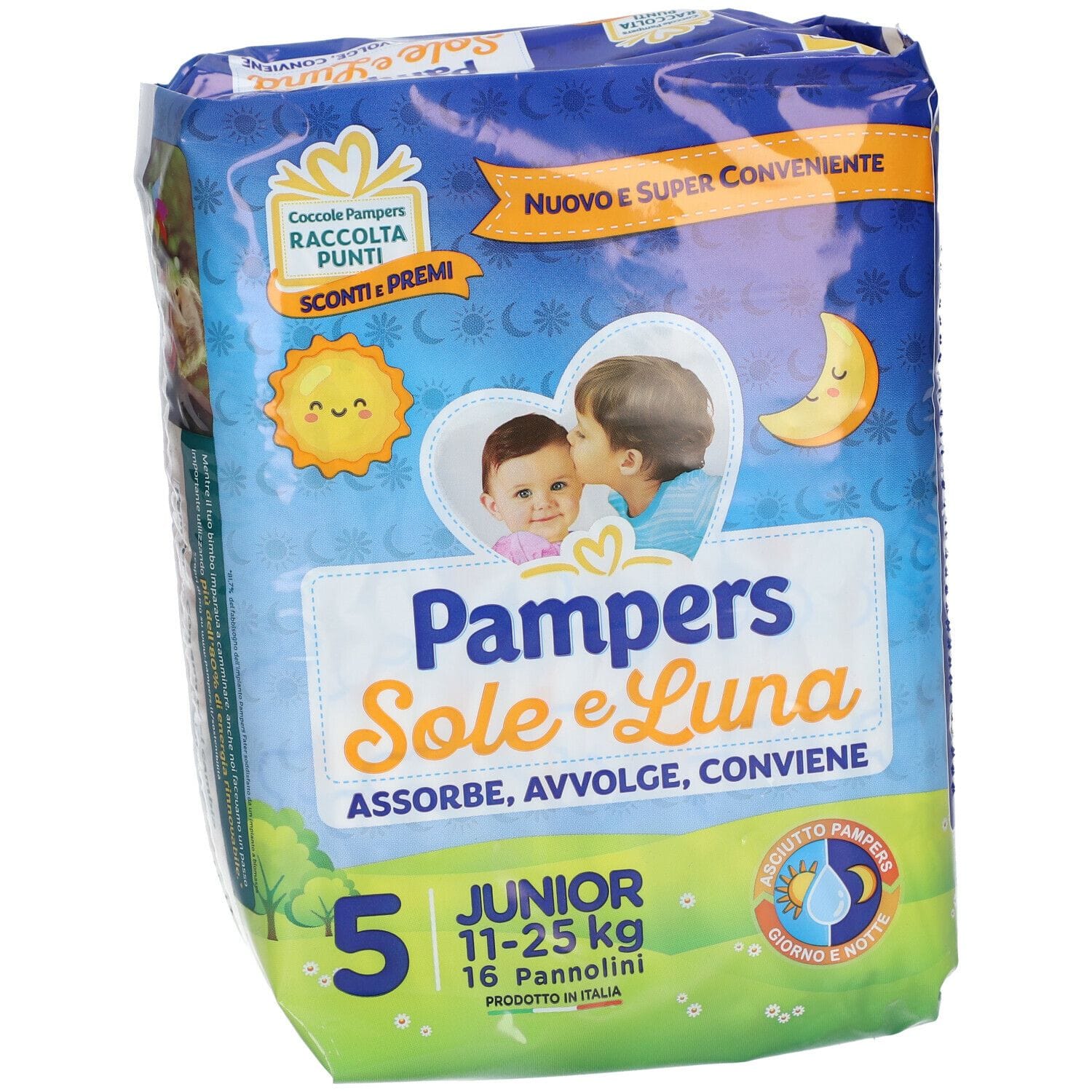 PANNOLINO PER BAMBINO PAMPERS SOLE & LUNA FLASH JUNIOR 16 PEZZI
