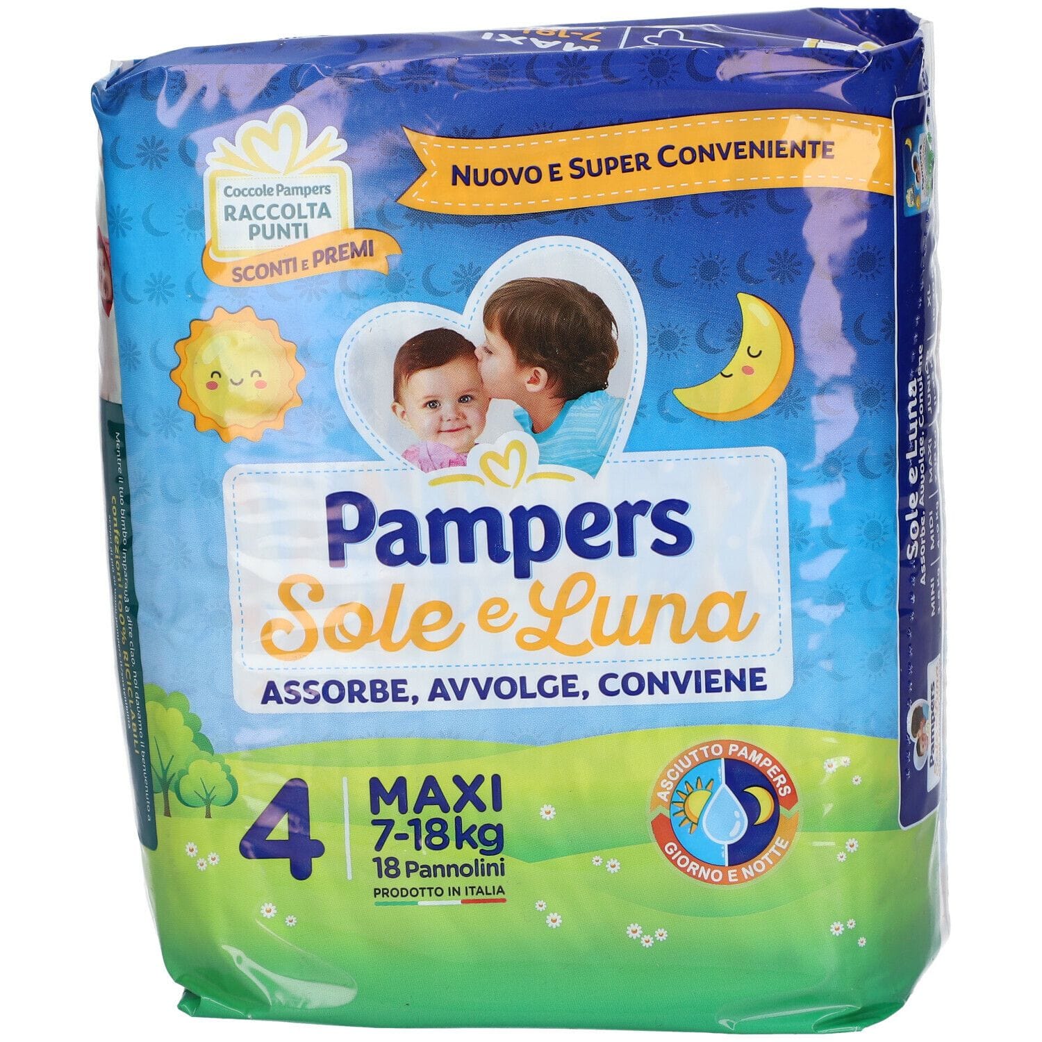 PANNOLINO PER BAMBINO PAMPERS SOLE & LUNA MAXI 18 PEZZI