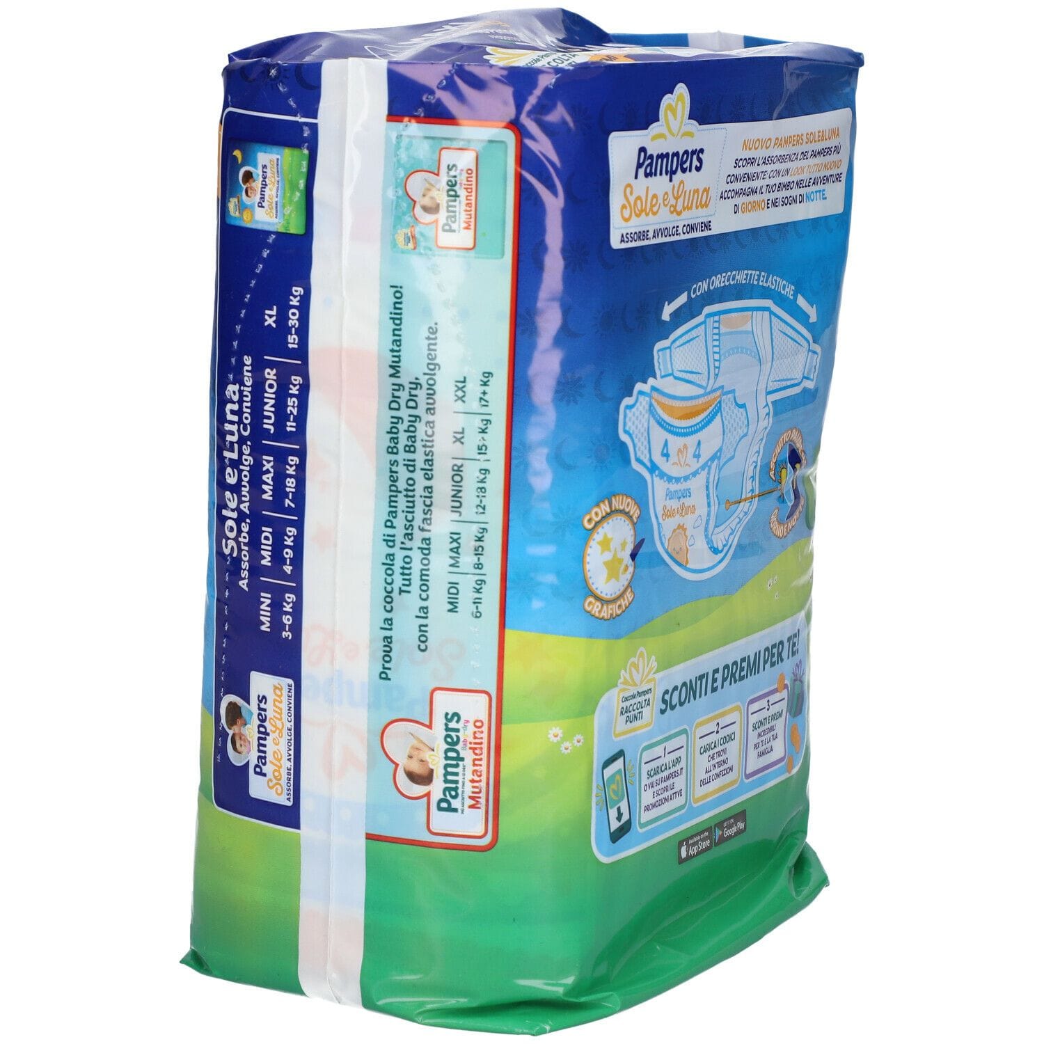 PANNOLINO PER BAMBINO PAMPERS SOLE & LUNA MAXI 18 PEZZI