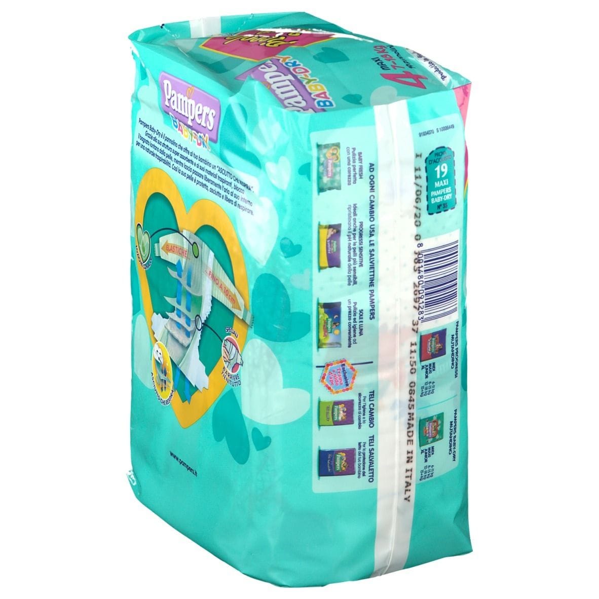 PANNOLINI PER BAMBINI PAMPERS BABY DRY DOWNCOUNT NO FLASH MAXI 19 PEZZI