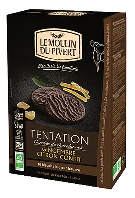 LE MOULIN DU PIVERT TENTATION ALLO ZENZERO E LIMONE RICOPERTI CON CIOCCOLATO FONDENTE BIO SENZA LIEVITO DI BIRRA 130 G LE MOULIN DU PIVERT TENTATION ALLO ZENZERO E LIMONE RICOPERTI CON CIOCCOLATO FONDENTE BIO SENZA LIEVITO DI BIRRA 130 G