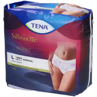 PANNOLONE A MUTANDINA ASSORBENTE TENA SILHOUETTE BLANC LARGE 10 PEZZI PANNOLONE A MUTANDINA ASSORBENTE TENA SILHOUETTE BLANC LARGE 10 PEZZI