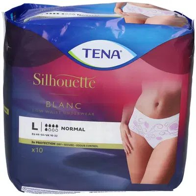 PANNOLONE A MUTANDINA ASSORBENTE TENA SILHOUETTE BLANC LARGE 10 PEZZI PANNOLONE A MUTANDINA ASSORBENTE TENA SILHOUETTE BLANC LARGE 10 PEZZI