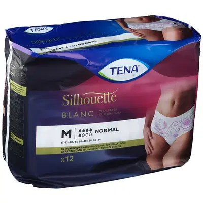 PANNOLONE A MUTANDINA ASSORBENTE TENA SILHOUETTE BLANC MEDIUM 12 PEZZI PANNOLONE A MUTANDINA ASSORBENTE TENA SILHOUETTE BLANC MEDIUM 12 PEZZI