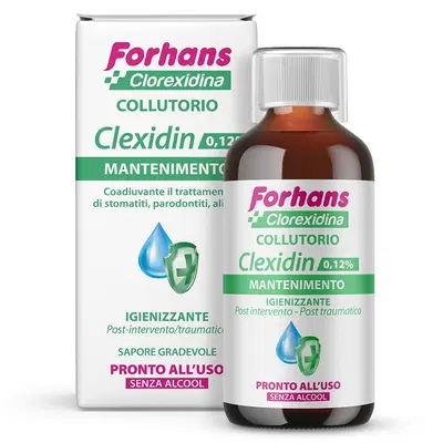 FORHANS COLLUTORIO CON CLOREXIDINA 0,12 CLEXIDIN SENZA ALCOOL 200 ML FORHANS COLLUTORIO CON CLOREXIDINA 0,12 CLEXIDIN SENZA ALCOOL 200 ML