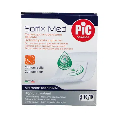 CEROTTO PIC SOFFIX MED IN TNT CON TAMPONE CENTRALE ASSORBENTE STERILE MONOUSO 10X10 CM ANTIBATTERICO 5 PEZZI CEROTTO PIC SOFFIX MED IN TNT CON TAMPONE CENTRALE ASSORBENTE STERILE MONOUSO 10X10 CM ANTIBATTERICO 5 PEZZI