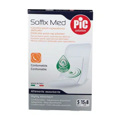 CEROTTO PIC SOFFIX MED IN TNT CON TAMPONE CENTRALE ASSORBENTE STERILE MONOUSO 15X8 CM ANTIBATTERICO 5 PEZZI CEROTTO PIC SOFFIX MED IN TNT CON TAMPONE CENTRALE ASSORBENTE STERILE MONOUSO 15X8 CM ANTIBATTERICO 5 PEZZI