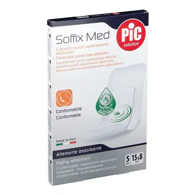 CEROTTO PIC SOFFIX MED IN TNT CON TAMPONE CENTRALE ASSORBENTE STERILE MONOUSO 15X8 CM ANTIBATTERICO 5 PEZZI CEROTTO PIC SOFFIX MED IN TNT CON TAMPONE CENTRALE ASSORBENTE STERILE MONOUSO 15X8 CM ANTIBATTERICO 5 PEZZI