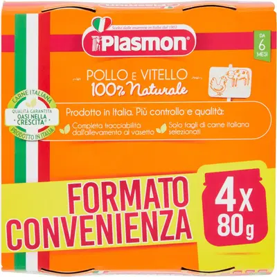 PLASMON OMOGENEIZZATO POLLO VITELLO 4 PEZZI 80 G PLASMON OMOGENEIZZATO POLLO VITELLO 4 PEZZI 80 G