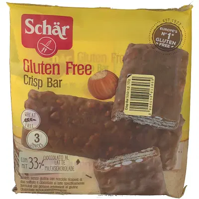 SCHAR CRISP BAR WAFERS CON NOCCIOLE RICOPERTI DI RISO SOFFIATO E CIOCCOLATO AL LATTE 3 PORZIONI DA 35 G SCHAR CRISP BAR WAFERS CON NOCCIOLE RICOPERTI DI RISO SOFFIATO E CIOCCOLATO AL LATTE 3 PORZIONI DA 35 G