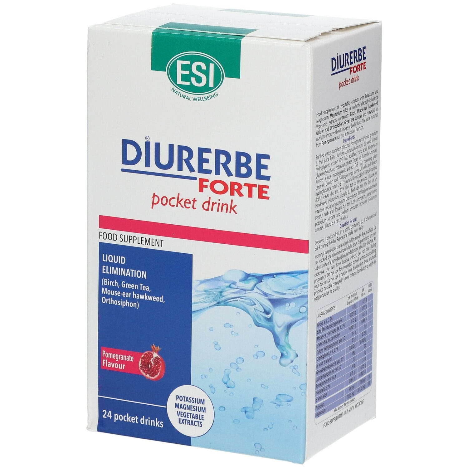 ESI DIURERBE FORTE DRENANTE MELOGRANO 24 POCKET DRINK DA 20 ML SENZA GLUTINE