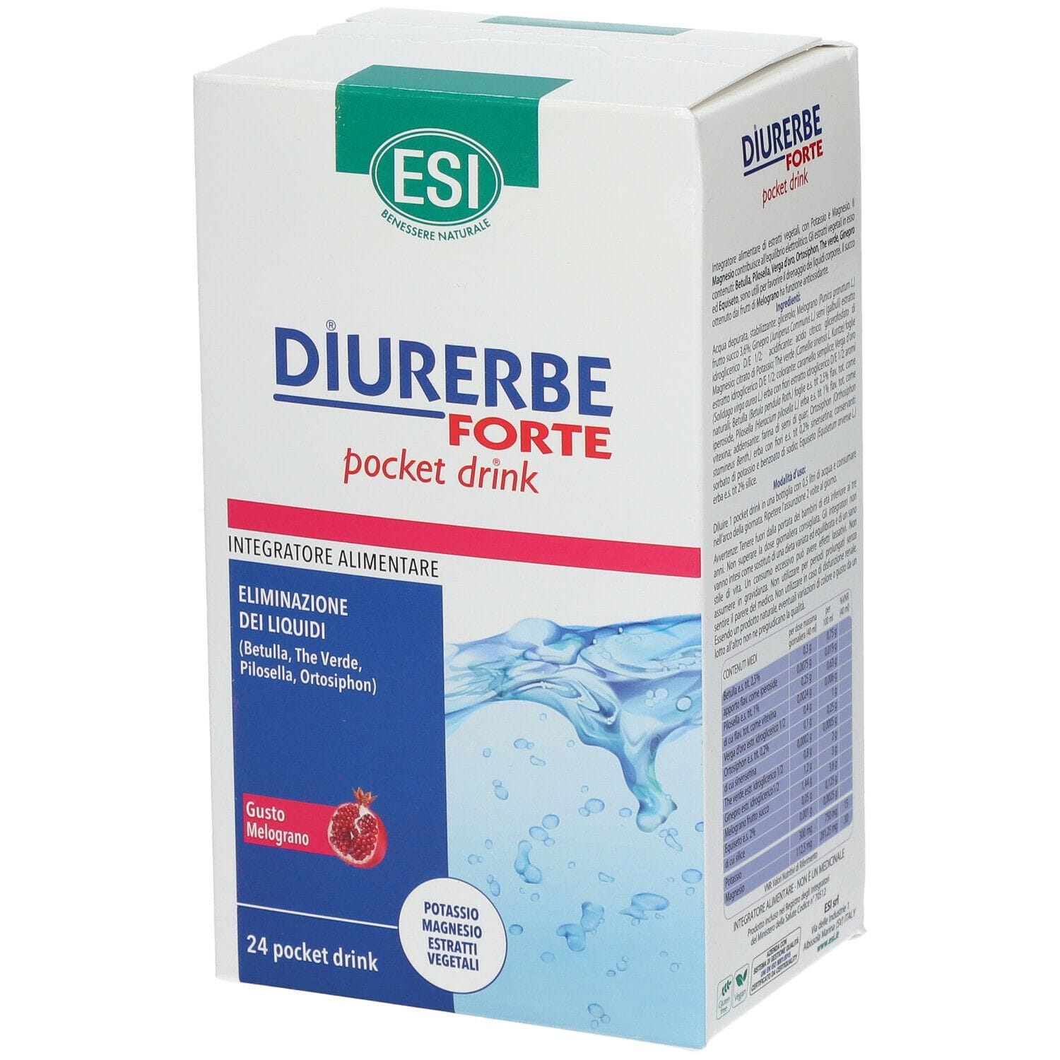 ESI DIURERBE FORTE DRENANTE MELOGRANO 24 POCKET DRINK DA 20 ML SENZA GLUTINE