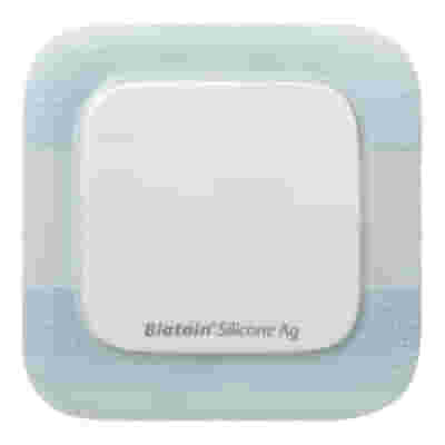 MEDICAZIONE BIATAIN IN SCHIUMA DI POLIURETANO A RILASCIO DI ARGENTO CON BORDO ADESIVO IN SILICONE 15X15 CM 5 PEZZI