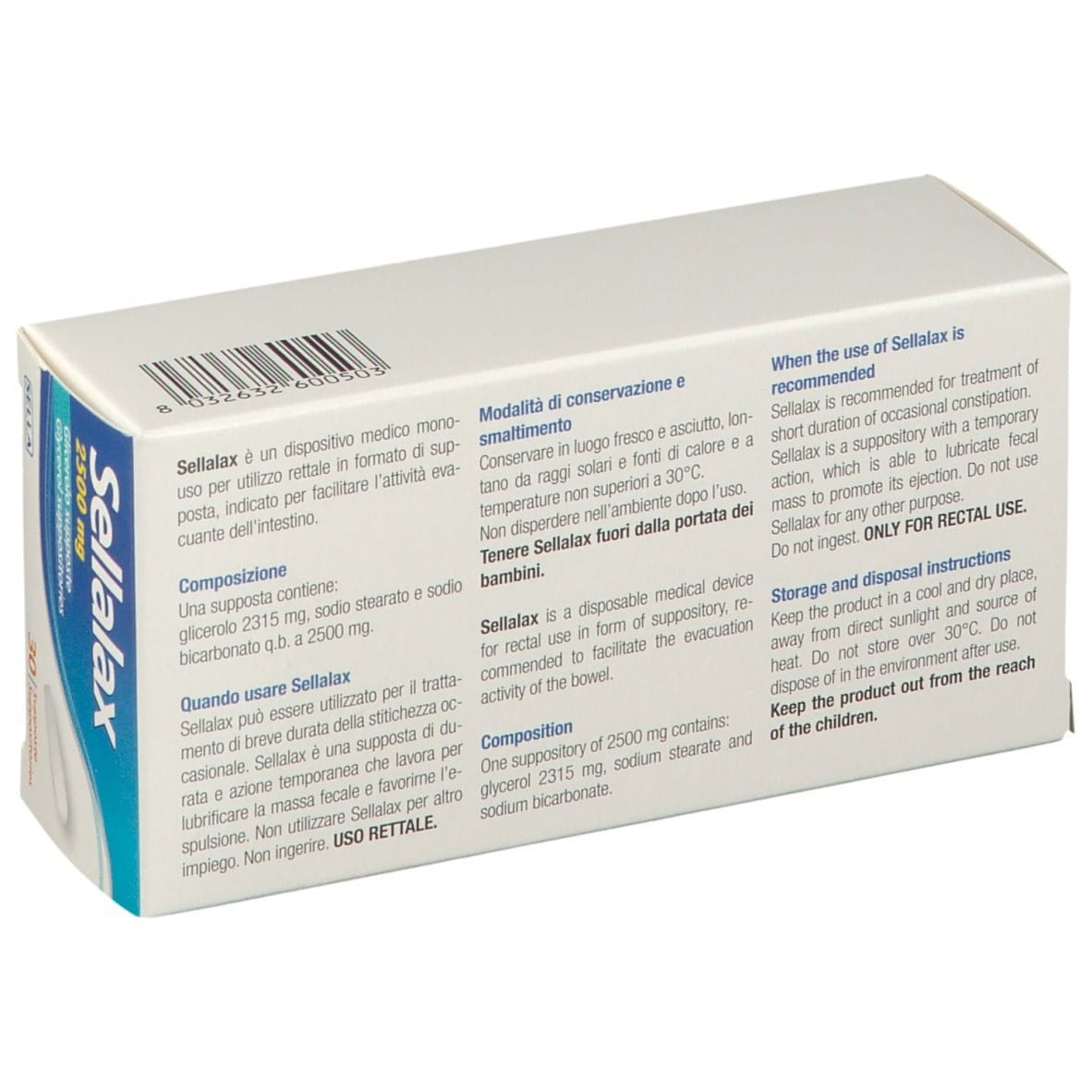 SELLALAX 2500MG SUPPOSTE GLICEROLO 30 PEZZI