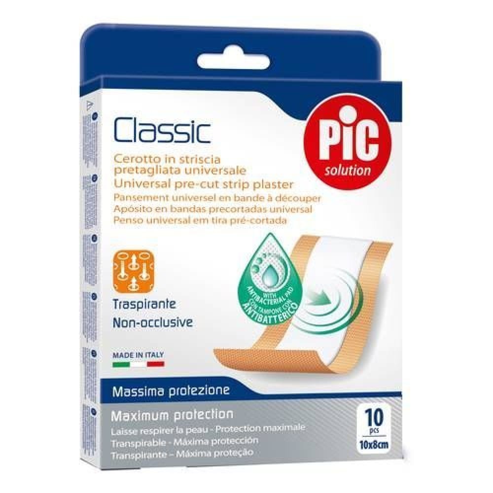 Cerotto Pic Classic Striscia 10 X8 Cm Antibatterico 10 Pezzi