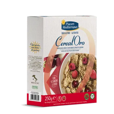PIACERI MEDITERRANEI CEREALORO FIOCCHI DI RISO CON MAIS E FRUTTI ROSSI 250 G PIACERI MEDITERRANEI CEREALORO FIOCCHI DI RISO CON MAIS E FRUTTI ROSSI 250 G