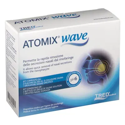 ATOMIX WAVE DISPOSITIVO PER IGIENE RINOFARINGEA ATOMIX SOLUZIONE SALINA 250 ML 2 PEZZI + TERMINALE NASALE + EROGATORE A SOFFIETTO ATOMIX WAVE DISPOSITIVO PER IGIENE RINOFARINGEA ATOMIX SOLUZIONE SALINA 250 ML 2 PEZZI + TERMINALE NASALE + EROGATORE A SOFFIETTO