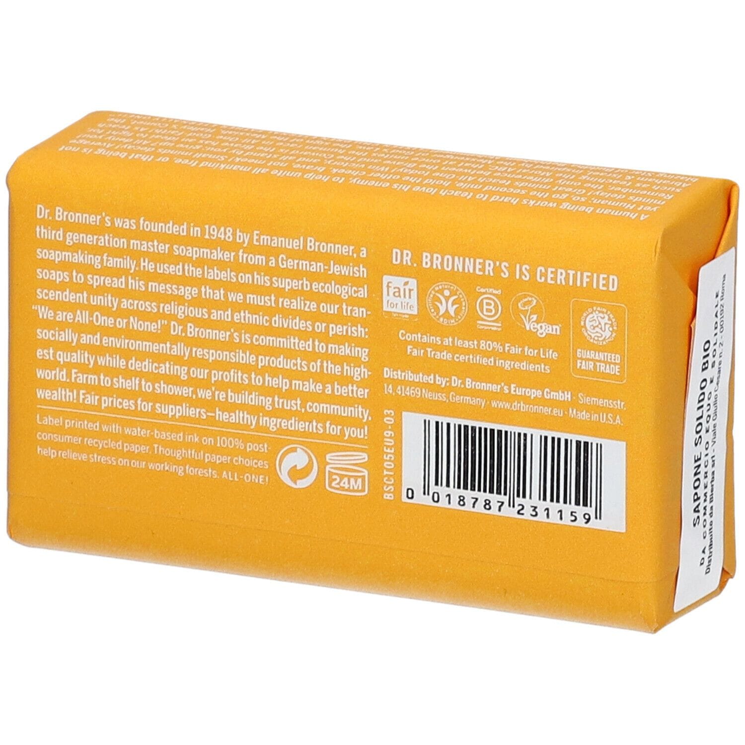 DR BRONNER'S BAR SOAP CITRUS-ORANGE 140 G