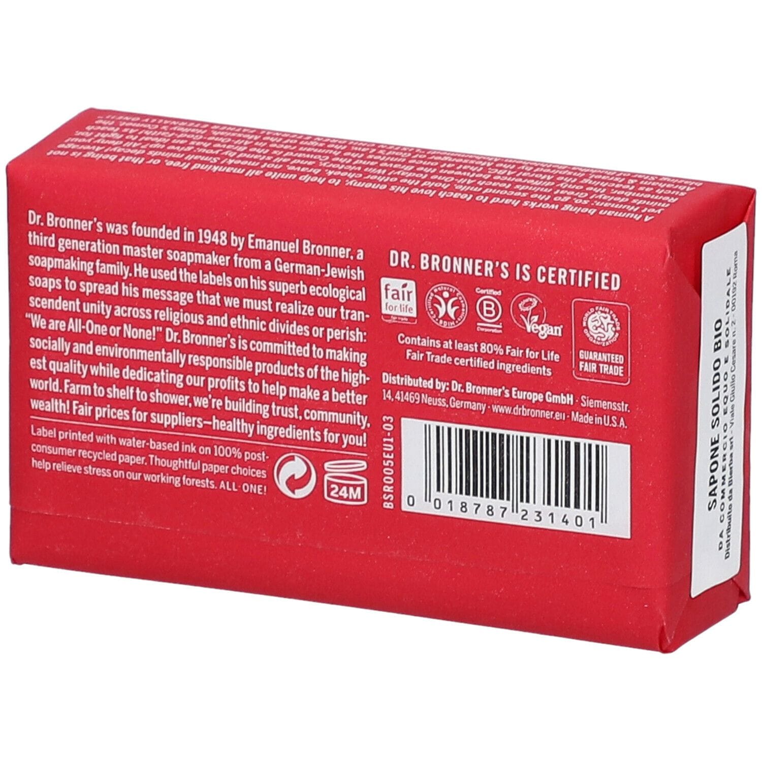 DR BRONNER'S BAR SOAP ROSE 140 G