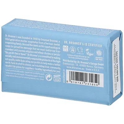 DR BRONNER'S BAR SOAP UNSCENTED 140 G DR BRONNER'S BAR SOAP UNSCENTED 140 G