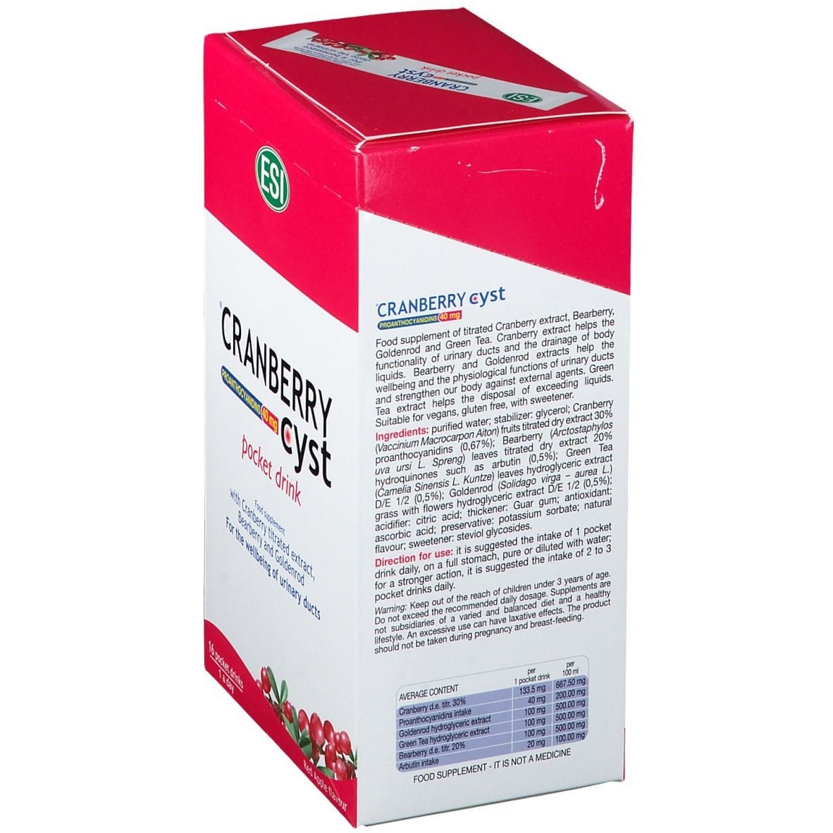 ESI CRANBERRY CYST POCKET DRINK 16 BUSTINE