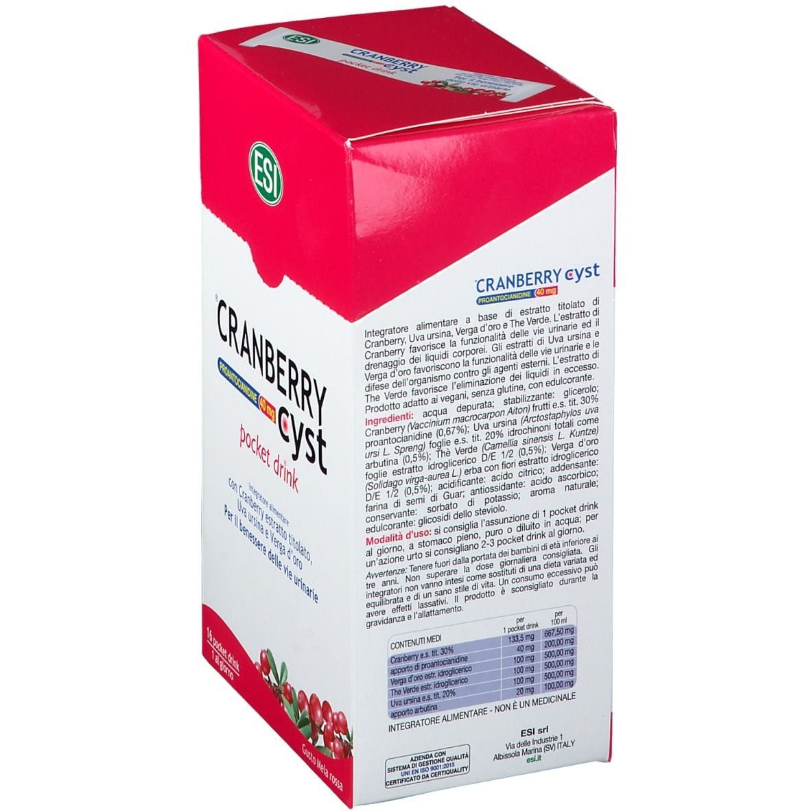 ESI CRANBERRY CYST POCKET DRINK 16 BUSTINE