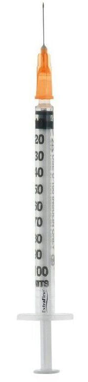 Siringa Per Insulina Extrafine 1 Ml 100 Ui Ago Removibile 26 Gauge 0,45 X12 Mm 1 Pezzo