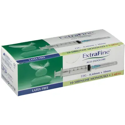 SIRINGA EXTRAFINE 5 ML GAUGE 23 0,60X30MM 10 PEZZI SIRINGA EXTRAFINE 5 ML GAUGE 23 0,60X30MM 10 PEZZI