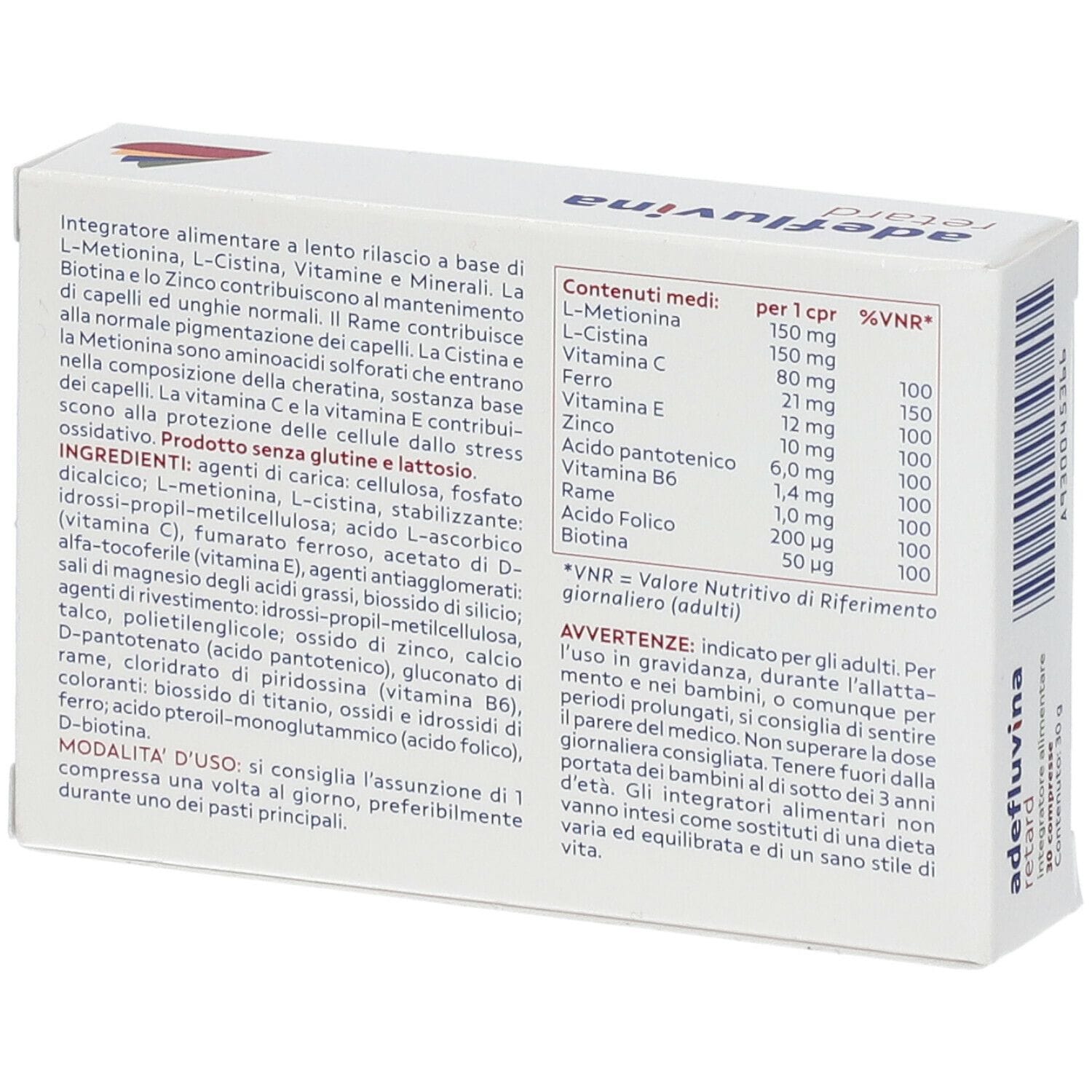 Integratore Adefluvina Retard per capelli e unghie, 30 cpr